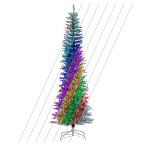 Vickerman K247476LED - 7.5 ft Silver Tinsel Pencil Prelit RGB Color Changing LED Christmas Tree