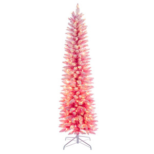 Vickerman K255066LED - 6.5 ft Flocked Pink Fir Prelit Warm White LED Christmas Tree
