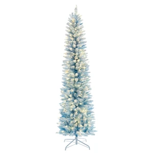 Vickerman K255576LED - 7.5 ft Flocked Baby Blue Fir Prelit Warm White LED Christmas Tree 