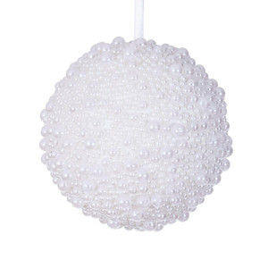 Vickerman EH241204 - 4 inch White Pearl Ball Christmas Ornament - 4 Pack