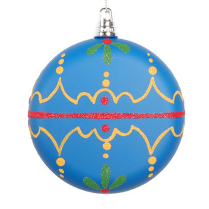 Vickerman MT232040 - 4 inch Blue Hand-Painted Christmas Ornament - 3 Pack 