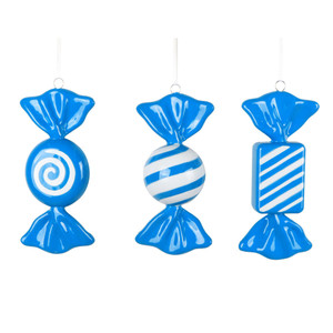 Vickerman MT252802W - 7.5 inch Blue Enamel Candy Christmas Ornament - 3 Pack 