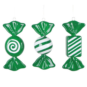 Vickerman MT252804W - 7.5 inch Green Enamel Candy Christmas Ornament - 3 Pack