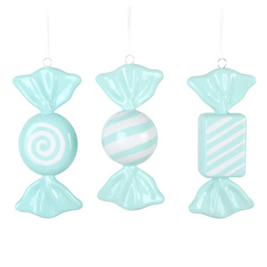 Vickerman MT252827W - 7.5 inch Aqua Enamel Candy Christmas Ornament - 3 Pack