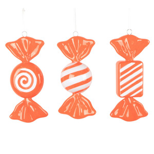 Vickerman MT252828W - 7.5 inch Orange Enamel Candy Christmas Ornament - 3 Pack