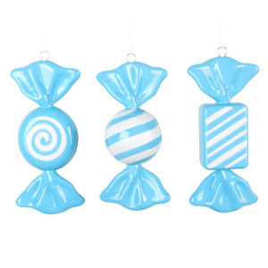 Vickerman MT252852W - 7.5 inch Light Blue Enamel Assorted Candy Christmas Ornament - 3 Pack