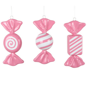 Vickerman MT252859W - 7.5 inch Hot Pink Enamel Assorted Candy Christmas Ornament - 3 Pack