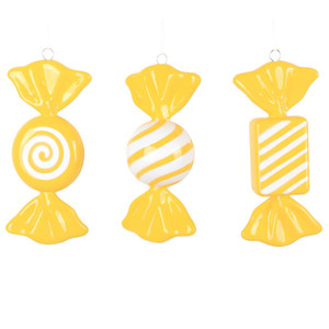 Vickerman MT252878W - 7.5 inch Yellow Enamel Candy Christmas Ornament - 3 Pack