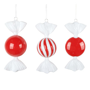 Vickerman MT253003W - 7 inch Red Enamel Assorted Candy Christmas Ornament - 3 Pack