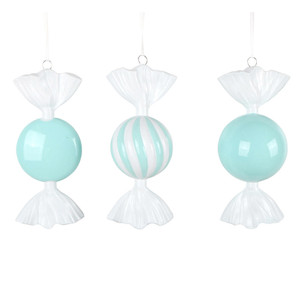 Vickerman MT253027W - 7 inch Aqua Enamel Assorted Candy Christmas Ornament - 3 Pack