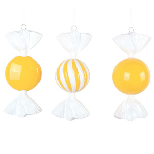 Vickerman MT253078W - 7 inch Yellow Enamel Assorted Candy Christmas Ornament - 3 Pack 