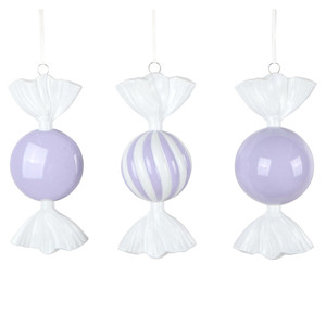Vickerman MT253086W - 7 inch Lavender Enamel Assorted Candy Christmas Ornament - 3 Pack