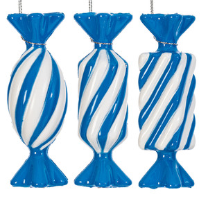 Vickerman MT253202W - 4 inch Blue Enamel Assorted Candy Christmas Ornament - 6 Pack 
