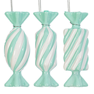 Vickerman MT253227W - 4 inch Aqua Enamel Assorted Candy Christmas Ornament - 6 Pack