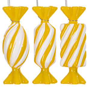 Vickerman MT253278W - 4 inch Yellow Enamel Assorted Candy Christmas Ornament - 6 Pack