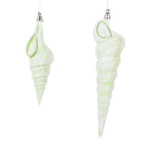 Vickerman MT256254W - 9 inch Celadon Glitter Conical Shell Christmas Ornament - 2 Pack
