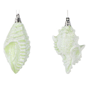 Vickerman MT256854W - 4 inch Celadon Glitter Conch Shell Christmas Ornament - 4 Pack 