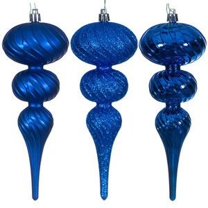 Vickerman N230102D - 8 inch Blue Assorted Finial Christmas Ornament