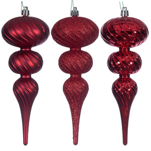 Vickerman N230103D - 8 inch Red Assorted Finial Christmas Ornament