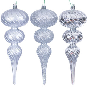 Vickerman N230107D - 8 inch Silver Assorted Finial Christmas Ornament
