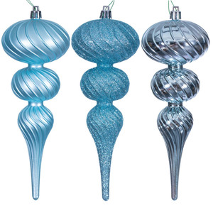 Vickerman N230132D - 8 inch Baby Blue Assorted Finial Christmas Ornament