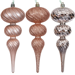 Vickerman N230158D - 8 inch Rose Gold Assorted Finial Christmas Ornament