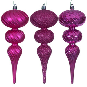 Vickerman N230159D - 8 inch Hot Pink Assorted Finial Christmas Ornament