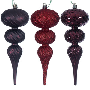 Vickerman N230165D - 8 inch Burgundy Assorted Finial Christmas Ornament