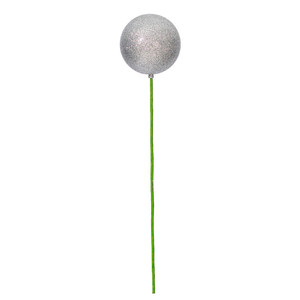 Vickerman N234407G - 4 inch Silver Glitter Ball on 18 inch Stick Christmas Ornament - 6 Pack 