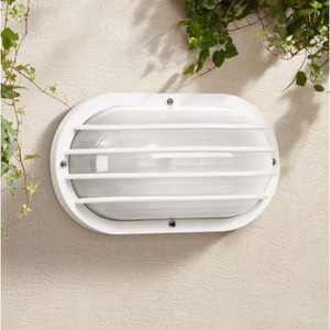 Incon Lighting Oval Outdoor Plastic Bulkhead Wall Light Fixture with White Finish 