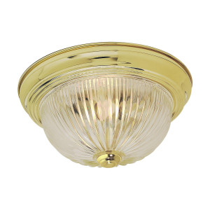  Satco 60-6016 Polished Brass Flush Mount Light with Clear Ribbed Glass 