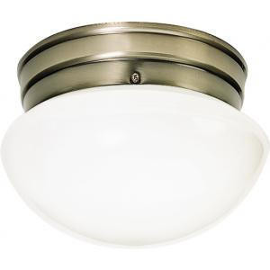  Satco 60-6114 Antique Brass Ceiling Light with White Glass 