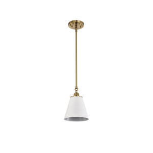  Satco 60-7409 White Pendant Light with Vintage Brass 