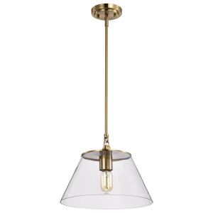  Satco 60-7413 Vintage Brass Pendant Light with Clear Glass 