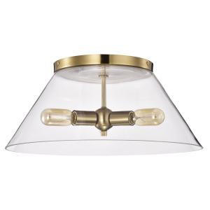  Satco 60-7422 Vintage Brass Flush Mount Light with Clear Glass 