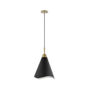  Satco 60-7473 Matte Black Pendant Light with Burnished Brass 