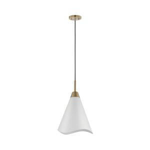  Satco 60-7474 Matte White Pendant Light with Burnished Brass 