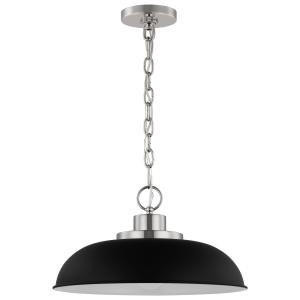  Satco 60-7482 Matte Black Pendant Light with Polished Nickel 