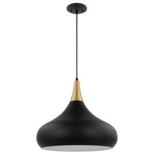  Satco 60-7517 Matte Black Pendant Light with Burnished Brass 