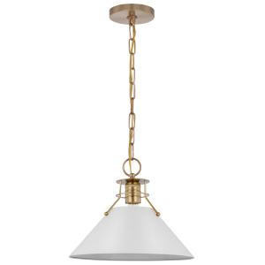  Satco 60-7524 Matte White Pendant Light with Burnished Brass 