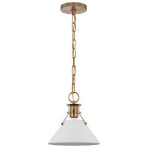  Satco 60-7526 Matte White Pendant Light with Burnished Brass 