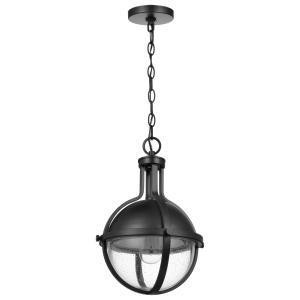  Satco 60-7674 Matte Black Pendant Light with Clear Seeded Glass 