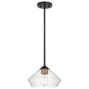  Satco 60-7682 Matte Black Pendant Light with Clear Seeded Glass 