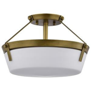  Satco 60-7753 Natural Brass Semi Flush-Mount Light with Etched White Glass 