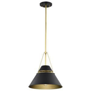  Satco 60-7766 Matte Black and Natural Brass Pendant Light 