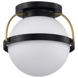  Satco 60-7770 Matte Black Flush-Mount Light with White Opal Glass 