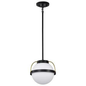  Satco 60-7773 Matte Black  Pendant Light with White Opal Glass 