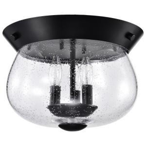  Satco 60-7806 Matte Black Flush-Mount Light with Clear Seeded Glass 