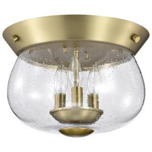  Satco 60-7807 Vintage Brass Flush-Mount Light with Clear Seeded Glass 