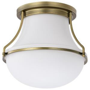  Satco 60-7860 Natural Brass Flush-Mount Light with White Opal Glass 